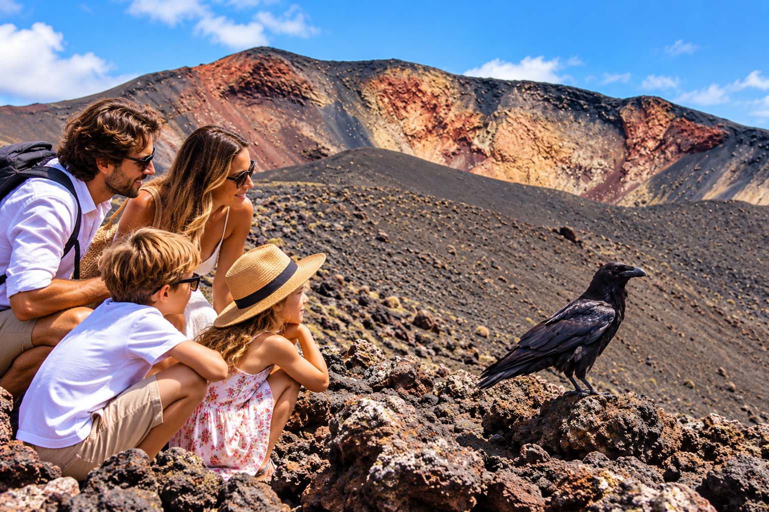 familia observando cuervo blog timanfaya lanzarote experience tours