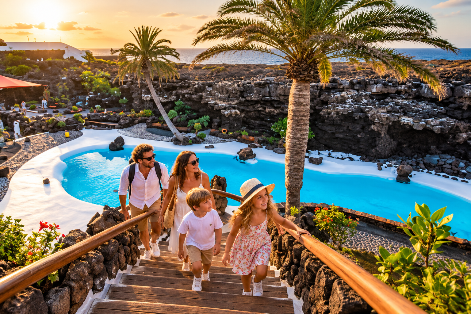 imagen familia escaleras piscina blog jameos de agua lanzarote experience tours